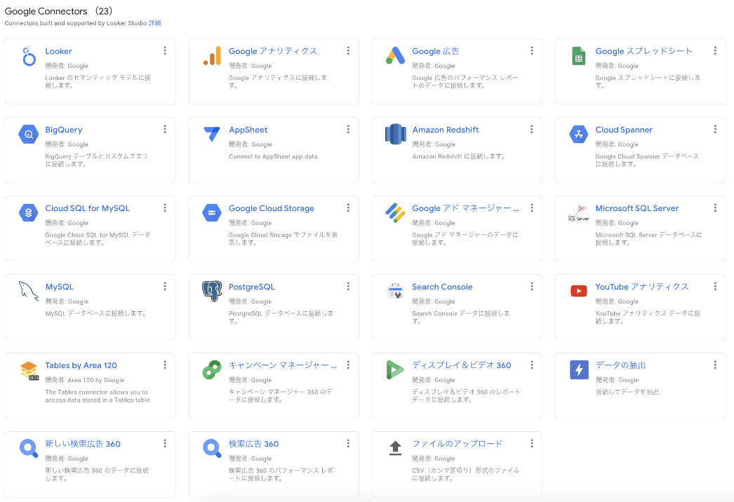 Google connectors 一覧