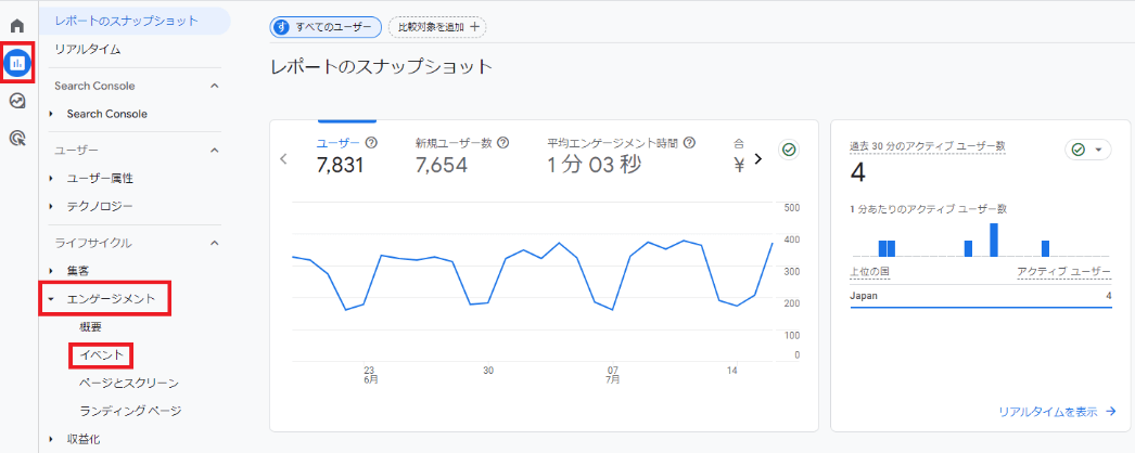 「イベント」からサイト全体のページビュー数を確認する01