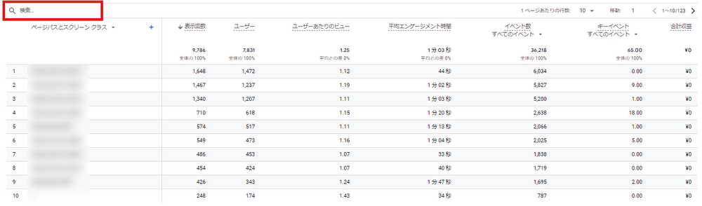 「ページとスクリーン」からページごとのページビュー数を確認する04