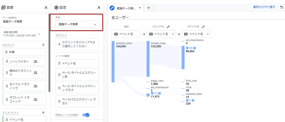 手法を「経路データ探索」に変更